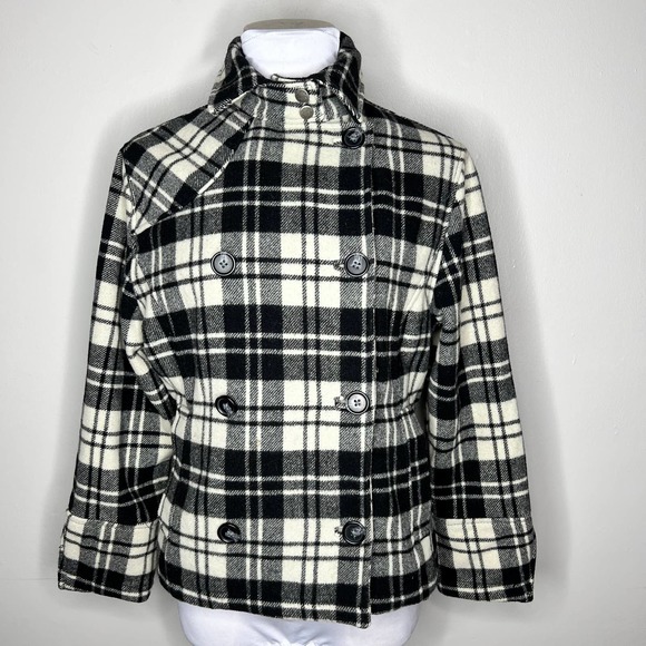 Woolrich Jackets & Blazers - Woolrich Moccasin Plaid Jacket XS Black & White Double Breasted Wool Zip Cuffs